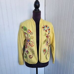 BFA Classics Women’s Yellow Jacket Floral Embroidered Open Front Petite MP